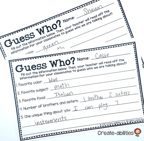 Guess Who Game for Back to School