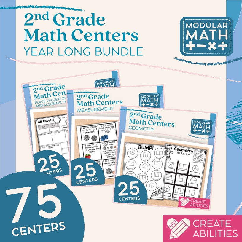 2nd Grade Math Centers Year Long Bundle Cover
