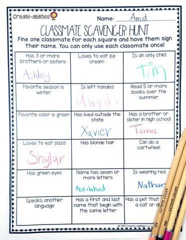 Classmate Scavenger Hunt