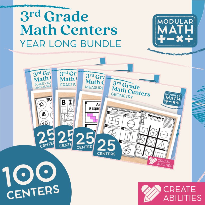 3rd Grade Math Centers Year Long Bundle Cover