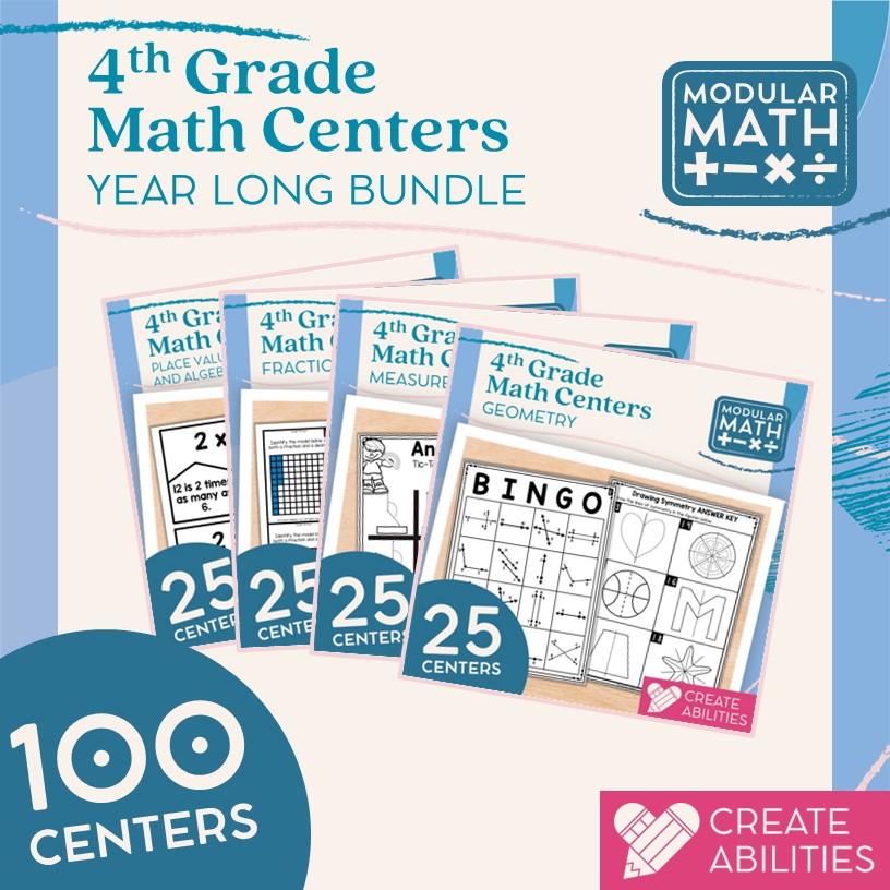4th Grade Math Centers Year Long Bundle Cover