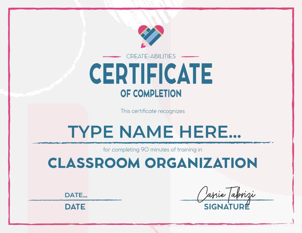 Classroom Organization Certificate of Completion