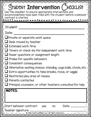 Behavior Contracts and Behavior Intervention Forms